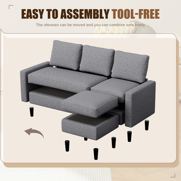 Carpet Convertible L Shaped Sleeper Sectional Sofa Couch 3 Seat