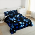 thumbnail image 4 of Manfei Dreamy Neon Butterfly Bedding Comforter Set, Kawaii Black Blue Animal Twin Comforter Sets, Teens Girls Kids Female Reversible Bedding Set, Luxury Bedroom Decor, 2pcs, 4 of 9