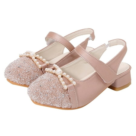 

8QIDA Girls Sandals Size 5-6 Big Kid Girls Sandals Closed Toe Heels Wedding Party Shoes Sequins Bow for Toddler 26
