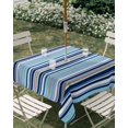 thumbnail image 3 of Square Outdoor Tablecloth with Umbrella Hole Blue Green Striped Outside Table Cloth Waterproof Patio Table Cover Colorful Abstract Vertical Lines Art Zipper Tablecloths for Picnic Camping 60x60 Inch, 3 of 8