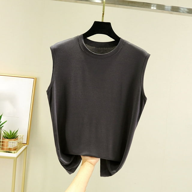 Xuyuer Breathable Summer Sleeveless Tank Top - Fashion Women's Round Neck Solid Comfort Fit Essential for Hot Weather Outdoor Activities, Travel-Friendly Layering