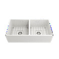 thumbnail image 2 of BOCCHI Contempo Apron Front Fireclay 36 in. Double Bowl Kitchen Sink with Protective Bottom Grid and Strainer in White, 2 of 6