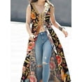 thumbnail image 4 of Vestido sexy con escote en V profundo para mujer, vestido maxi con abertura alta y estampado floral étnico, sin mangas, para fiesta de primavera, 4 of 4