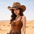 thumbnail image 2 of Jane Wardrobe Boho Western Straw Cowboy Hat for Women, Beaded Band with Chin Strap, Panama Style UV Protection Sun Hat, 1 Piece, One Size, 2 of 4