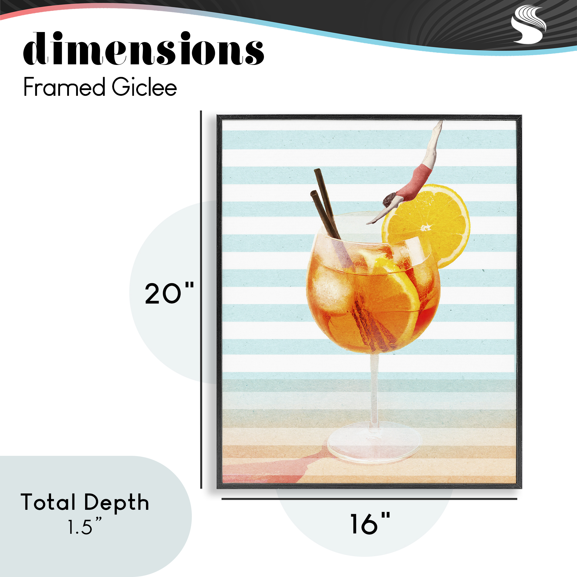 Spritz Cocktail Dive Black Framed Giclee Art, design by Lil' Rue