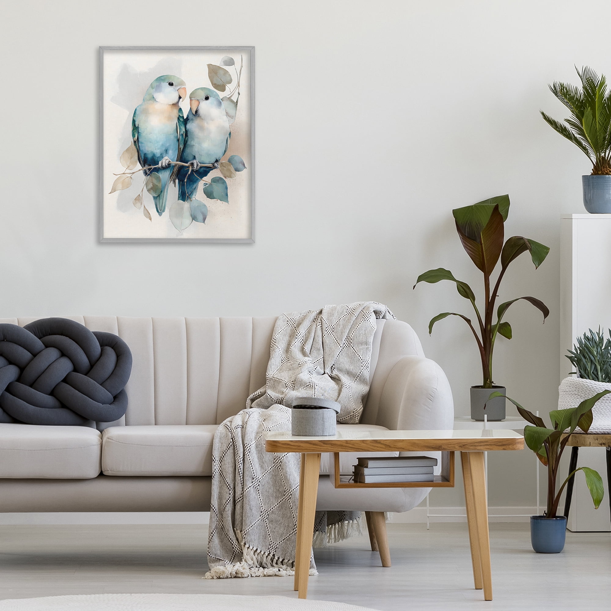 Stupell Industries Blue Bird Lovers Gray Framed Giclee Art, design by Franklyn Gregory