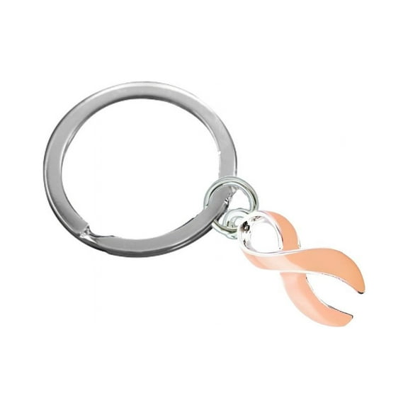 Peach Ribbon Awareness Split Ring Key Chains