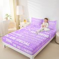 thumbnail image 3 of Manfei Kids Princess Queen Sheet Sets, Dreamy Purple Cartoon Flat Sheet, Positive Thoughts Queen Fitted Sheet, Luxury Bedroom Decor, 4 Pieces, 3 of 6