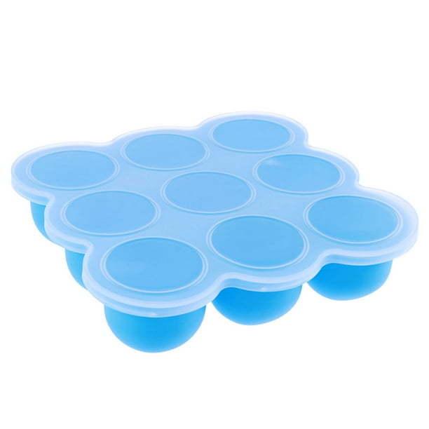 Recipiente portátil de silicona de seguridad para alimentos de bebé, con 9 compartimentos, para guardar gelatina y congelador (azul cielo)