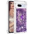 thumbnail image 6 of Glitter Clear Sparkly Bling Google Pixel 7A Case, Flowing Liquid Quicksand Cover with Diamond Ring Holder Case for Google Pixel 7A  Purple, 6 of 14