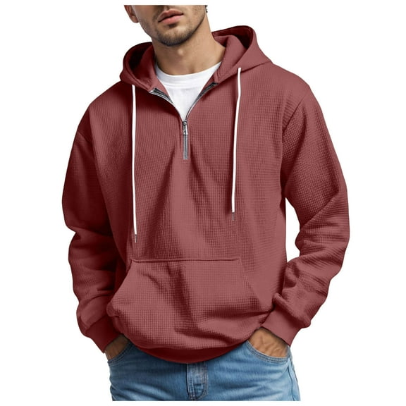 Soepste Sweatshirts For Men Zip Up Hoodie Men Quarter Zip Hoodie Men Mens Shirts Long Sleeve Waffle Solid Color Sweatshirt 1/4 Zip Pullover With Pockets L