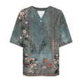 thumbnail image 4 of Jjayotai Womens Short Sleeve Summer Tops, Casual V Neck Button Down Shirts, Loose Fitted Boho Graphic Tees Fashion, Blouses for Women Dressy Casual Blue^ L, 4 of 5
