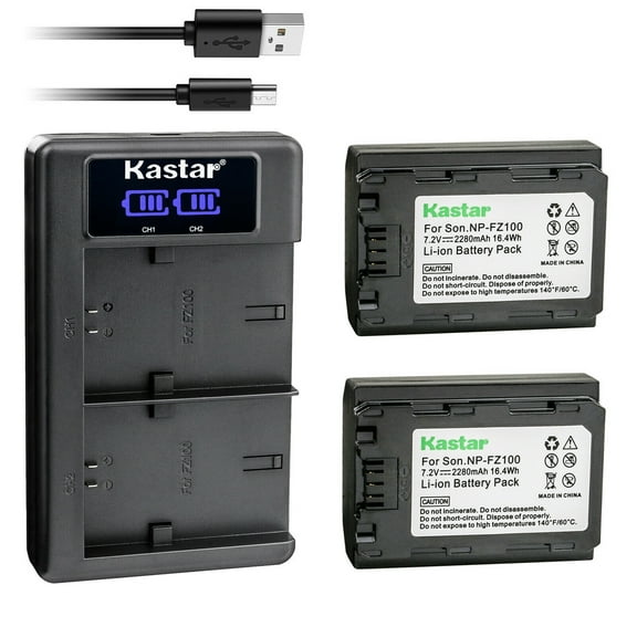 Kastar NP-FZ100 2-Pack Battery and LKD2 USB Charger Compatible with Sony NP-FZ100 FZ100 Battery, Sony BC-QZ1, NPA-MQZ1K Charger, Sony Camera Grip VG-C3EM