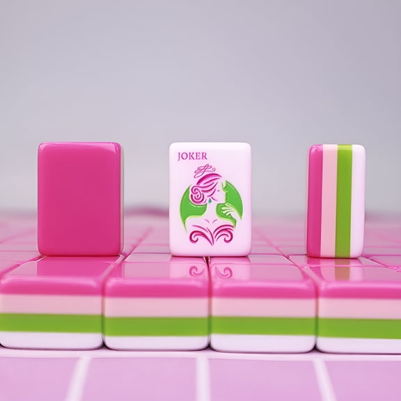 CYFW Luxury Rose Pink Acrylic American Mahjong Set, High-Grade Crystal Mahjong Tiles with Storage Pouch, Portable Hand-Rubbed Mahjong Game for Family Party and Festival Gifting