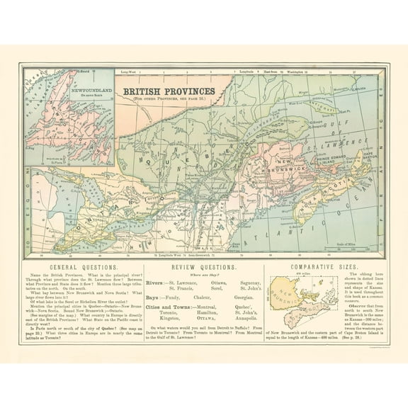 Historic Map - Canada British Provinces - Monteith 1882 - 29.38 x 23 - Vintage Wall Art