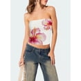 thumbnail image 5 of Yunliwuli Women's Lily Print Slim Tube Tops Flower Pattern Bandeau Show Navel Shirt Streetwear, 5 of 9