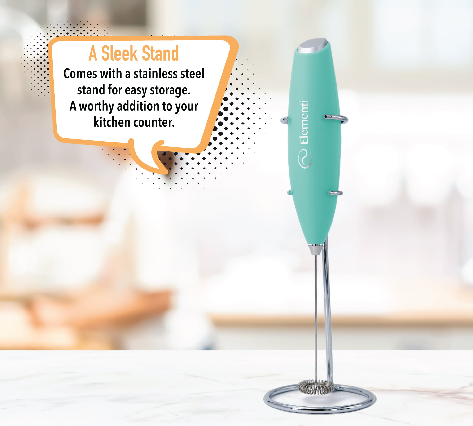 Savvy Coffee Handheld Milk Frother Wand With Stand - Professional
