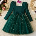 thumbnail image 2 of Hinvhai Toddler Girl Tutu Dresses Ruffle Long Sleeve Kids Sparkly Sequin Tulle Holiday Party Casual Princess Dress Green 5 Years, 2 of 4