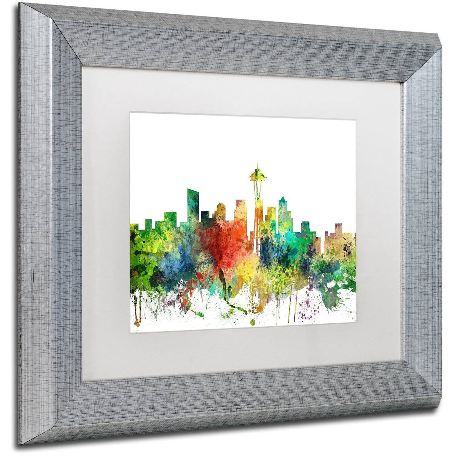 Trademark Fine Art "Seattle Washington Skyline SP" Canvas Art by Marlene Watson, White Matte, Silver Frame