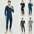 thumbnail image 2 of 2 Pcs/Set Winter Men Thermal Underwear Set V Neck Long Sleeve Warm Thick Plush Seamless Pure Color Slim Fit Elastic Men Pajamas Set Sports Tracksuit Top Pants Set, 2 of 8