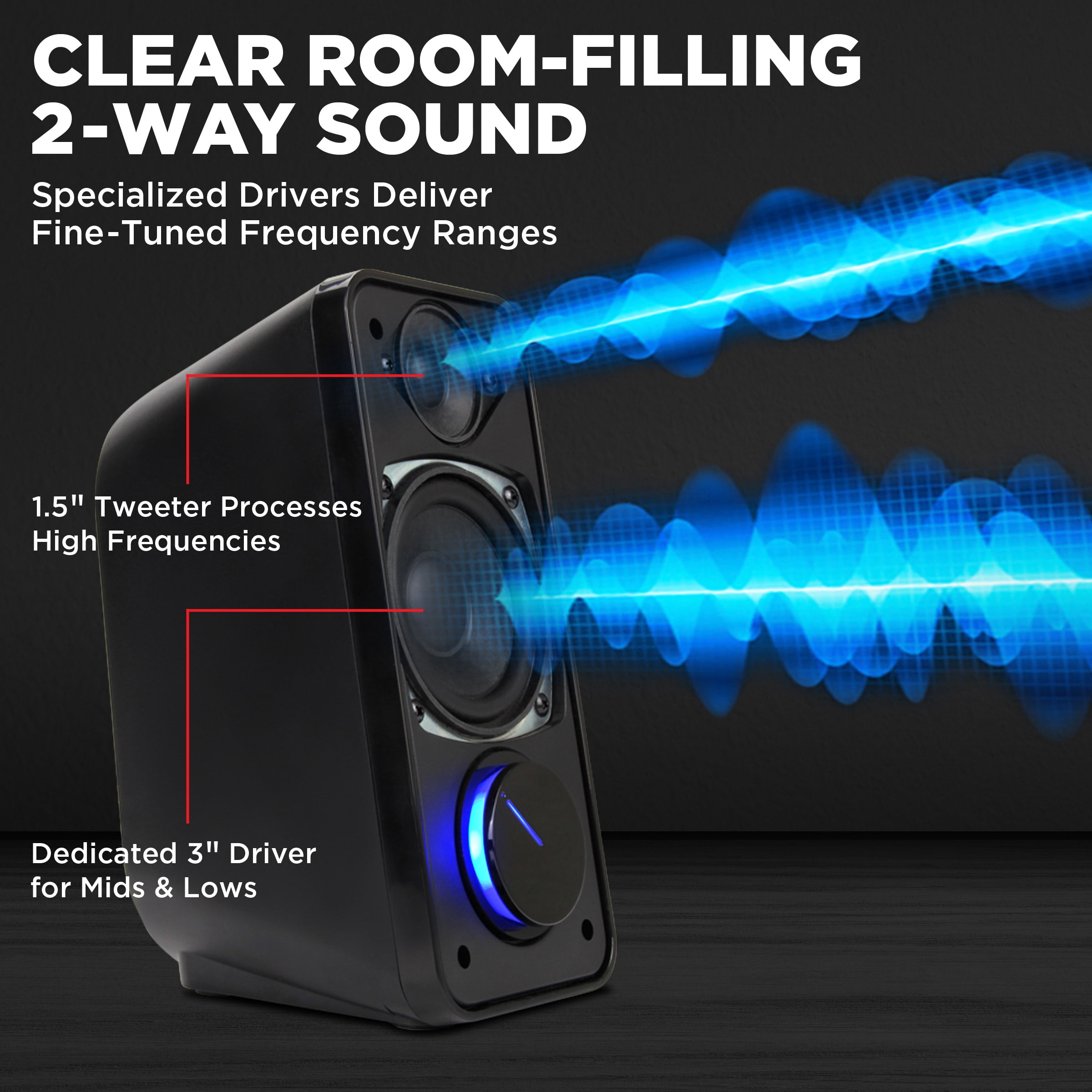 GOgroove Computer Speakers - SonaVERSE UB2 Multimedia USB Powered PC Speakers for Desktops & Laptops - 2 Way Drivers Enhance Clarity and Bass, Built-in Headphone & AUX Input Jacks, LED Volume Knob
