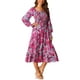 thumbnail image 4 of INSPIRE CHIC Vestido Midi Floreado de Manga Larga con Cuello Cuadrado, con Volantes y Bolsillos en Color Rosa Fucsia, 4 of 5