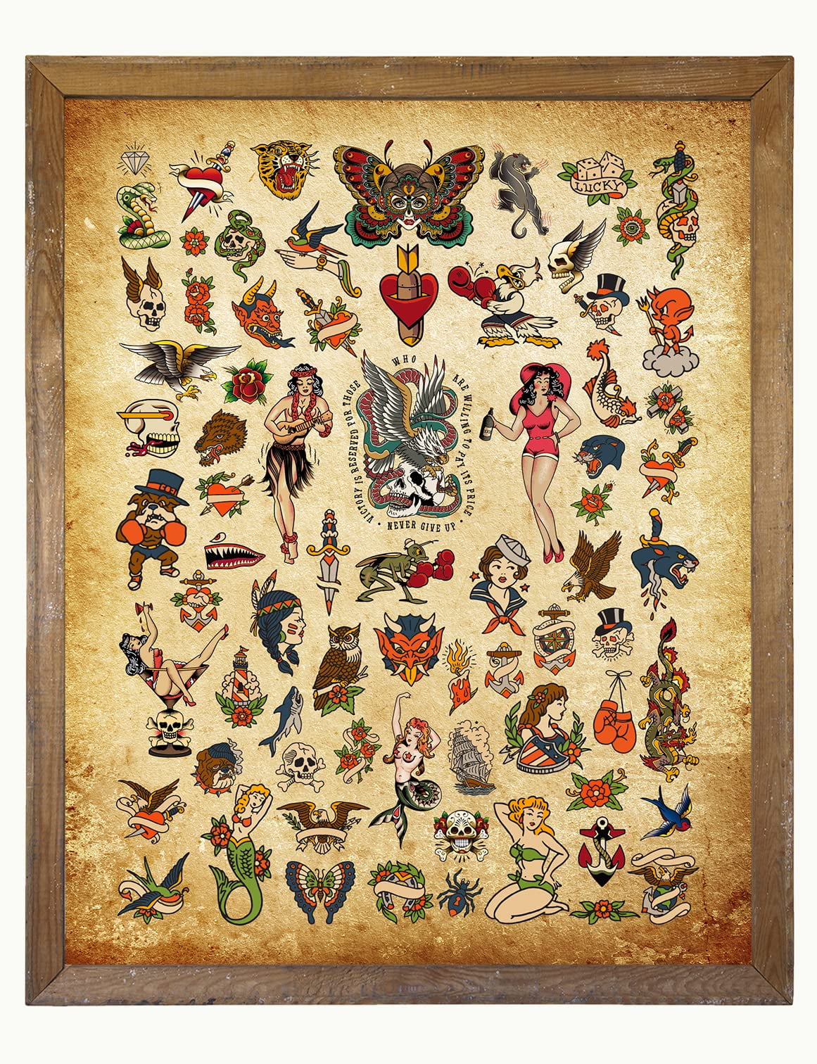 Vintage Tattoo Flash Wall Art Sailor Jerry Tattoo Poster Print Room