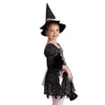 thumbnail image 4 of Yruioon Kids Girls Halloween Witch Dress Up Shiny Star Print Long Sleeve Dresses with Hat Candy Bag Black 12, 4 of 7
