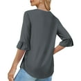 thumbnail image 6 of ALLLIST Bell Sleeve Womens Tops V-Neck Summer Blouse Fashion Gray Solid Ruffle Pullover Womens Clothing, 6 of 7