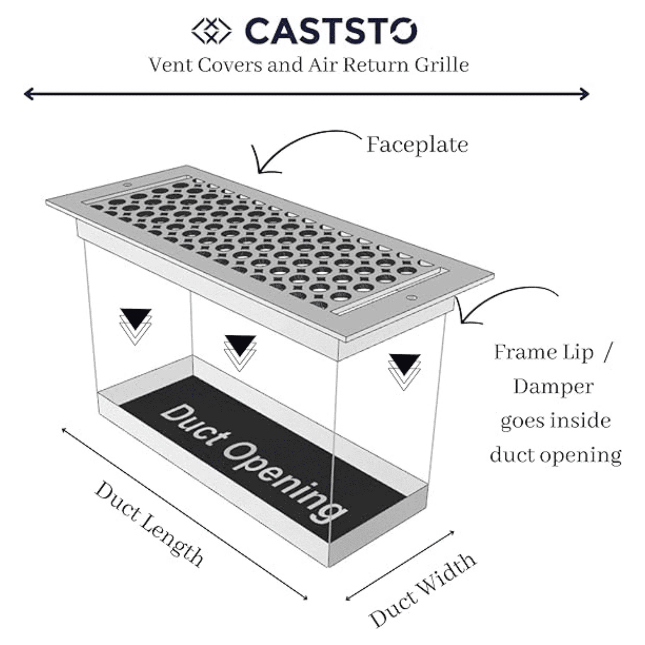 4"x10" (Duct Opening) Cast Aluminum | 5 MM Thick | Vent Cover Register | Overall (6"x12") | Without holes | Model - Express