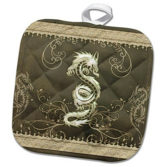3dRose, Wonderful Chinese dragon with floral elements, 8x8 Potholder