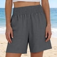thumbnail image 5 of Yteetum Women's Cotton Linen Shorts Summer Mid Rise Elastic Waist Shorts Casual Solid Loose Lightweight Breathable Travel Vacation Shorts, 5 of 6