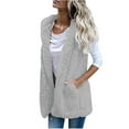 thumbnail image 2 of Fesfesfes Womens Casual Fleece Vest Solid Color Outerwear Winter Warm Plush Cardigan Comfy Sleeveless Coat With Pockets, 2 of 6