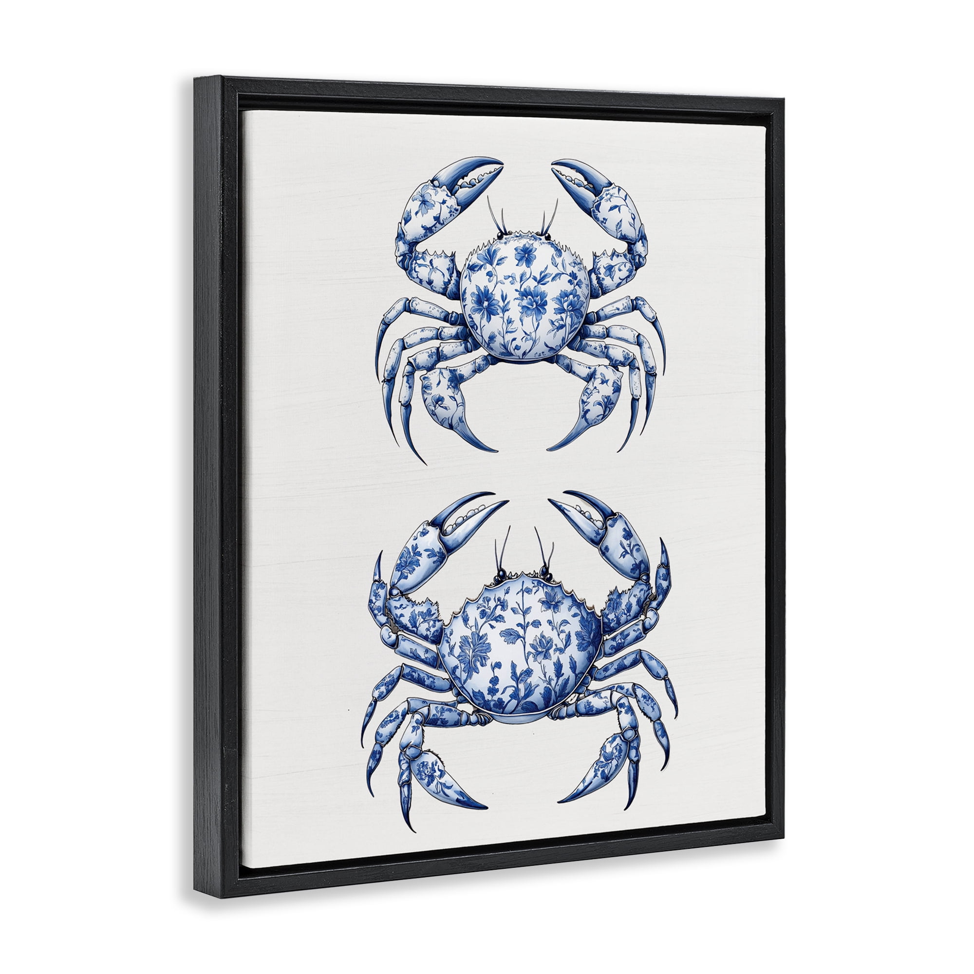 Vintage Toile Crabs Black Framed Floater Canvas Wall Art, design by Lettered and Lined