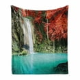 thumbnail image 1 of Waterfall Soft Flannel Fleece Throw Blanket, Nature Single River in Corner of the Deep Forest Fair Fall Oak Trees, Cozy Plush for Indoor and Outdoor Use, 50" x 60", Red and Blue, by Ambesonne, 1 of 6