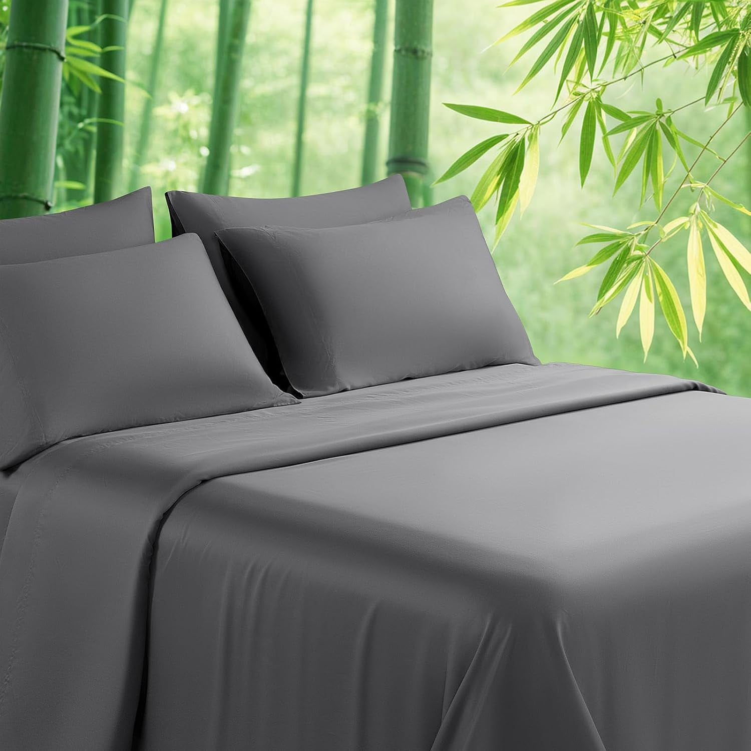 Cooling Bed Sheet 100% Viscose Derived from Bamboo Sheet Set 4 Piece Queen Size,Fit Up to 16" Deep Mattress, 1800 TC Sheet Super Soft Silky Smooth,Breathable Cool Bedding (Queen Olive Green)