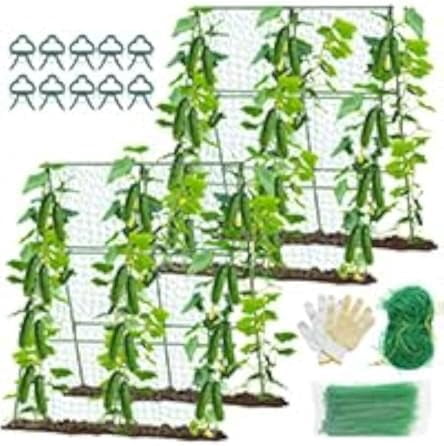 2PCS Cucumber Trellis for Climbing Plants Outdoor, Garden Trellis for Raised Bed Garden,Vegetable Grow Supports with Climbing Net for Tomato Bean Squash, Grape Zucchini (2PCS)