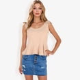 thumbnail image 3 of Women's Sleeveless Peplum Top With Tie Shoulder Straps And Scoop Neck- Small, Beige, 3 of 7