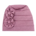 thumbnail image 2 of Women Beanie Solid Color Flowers Soft Elastic Linen Blend Head Wrap Hat for Daily Life, 2 of 8