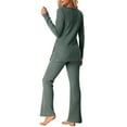thumbnail image 3 of INSPIRE CHIC Women's Ribbed Knit Lounge Set Long Sleeves Top and Pants Pajama Sets Two Piece Matching Set S Army Green, 3 of 6