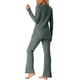 thumbnail image 3 of Conjunto de lounge de punto acanalado para mujeres INSPIRE CHIC, con mangas largas y pantalones, juego de pijama de dos piezas a juego, XL verde ejército, 3 of 6