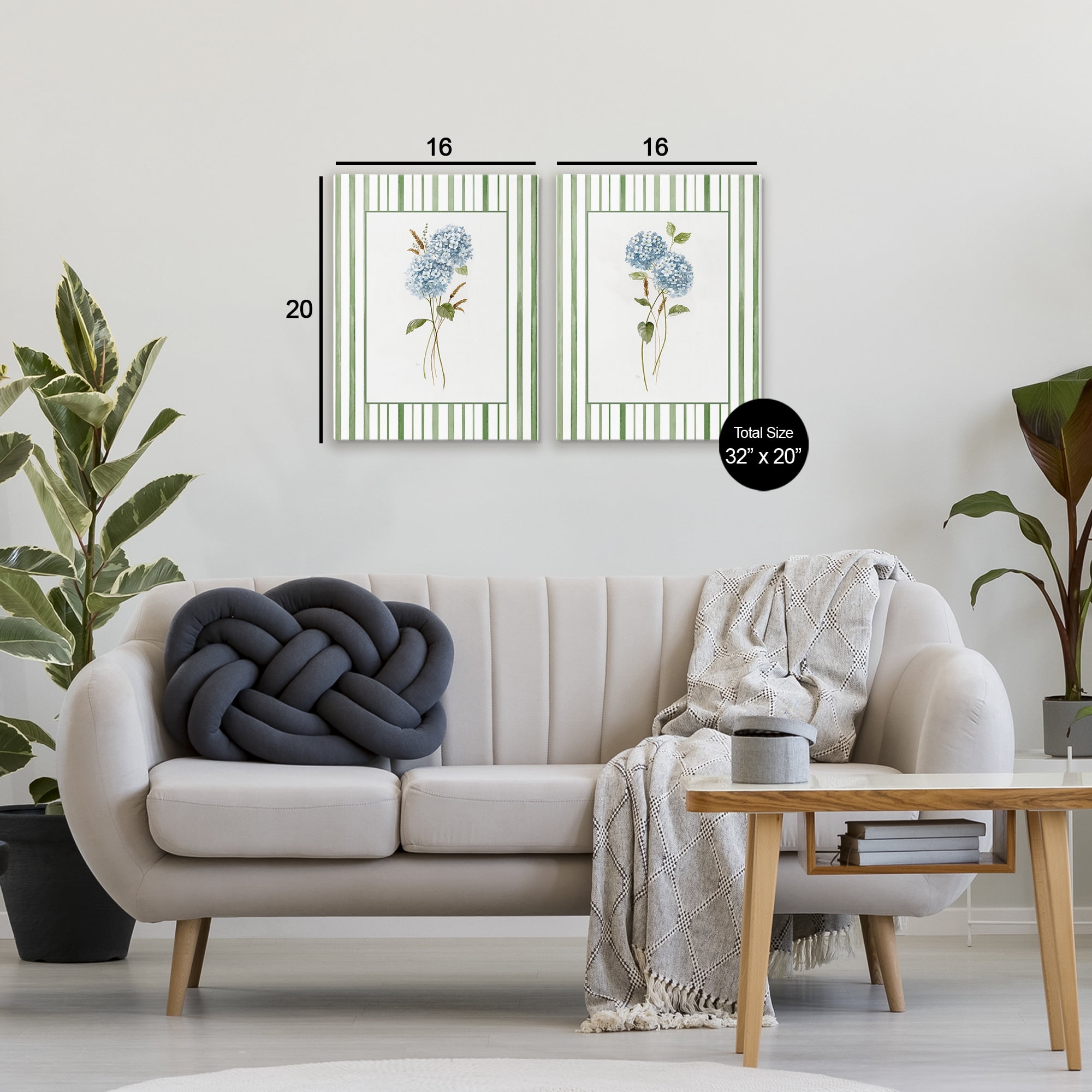 Stupell Industries Wheat & Hydrangea Sprigs 2 Piece Canvas Wall Art Set, design by Nan