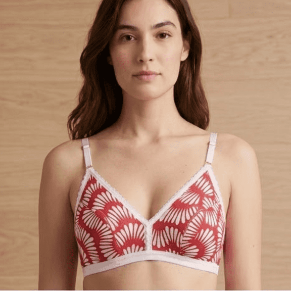 Women’s Red & White Printed Cotton Bra Size 32, Non Padded Wirefree Full Coverage Everyday Comfort Bra with Adjustable Straps and Soft Support