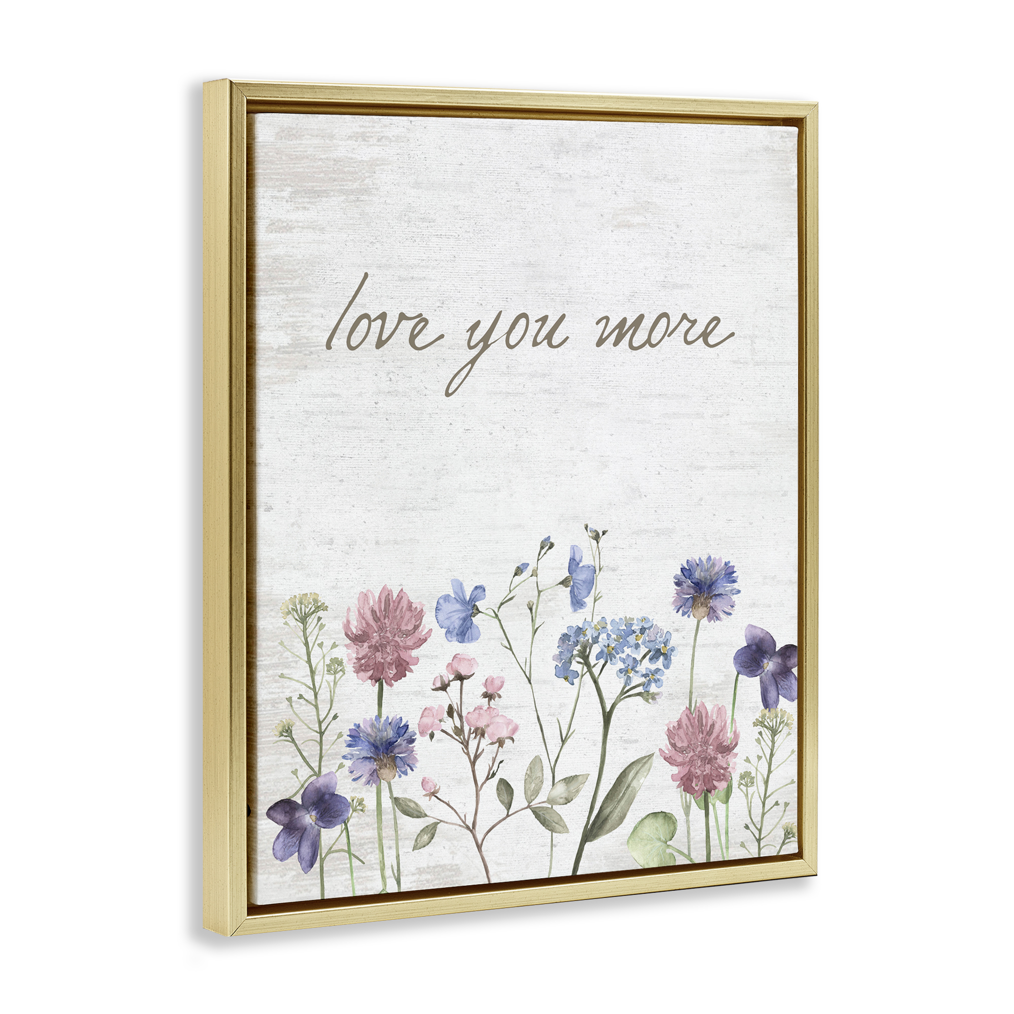 Love You More Wildflowers Gold Framed Floater Canvas Wall Art, design by Lettered and Lined