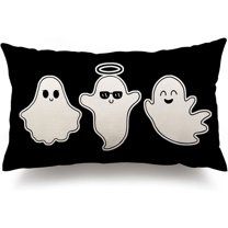 Halloween Pillow Covers 12x20 inch Happy Halloween Black and White Ghost Halloween Lumbar Pillow Covers Decorations Happy Halloween Sofa Bed Outdoor Car Decoration 019