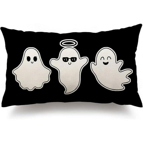 Halloween Pillow Covers 12x20 inch Happy Halloween Black and White Ghost Halloween Lumbar Pillow Covers Decorations Happy Halloween Sofa Bed Outdoor Car Decoration 019