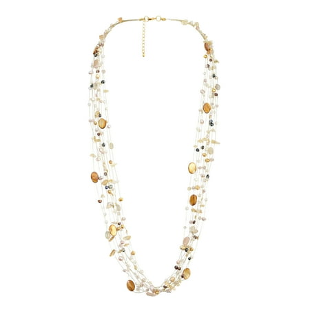 - Floating Cultured Freshwater Mix Pearl and Stone Beauty Multi Silk Strand Layered Necklace