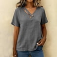 thumbnail image 4 of WHLBF Tank Tops for Women V-Neck Short Sleeve Button Loose Casual Summer Cotton Linen Shirt Tank Gray L, 4 of 8