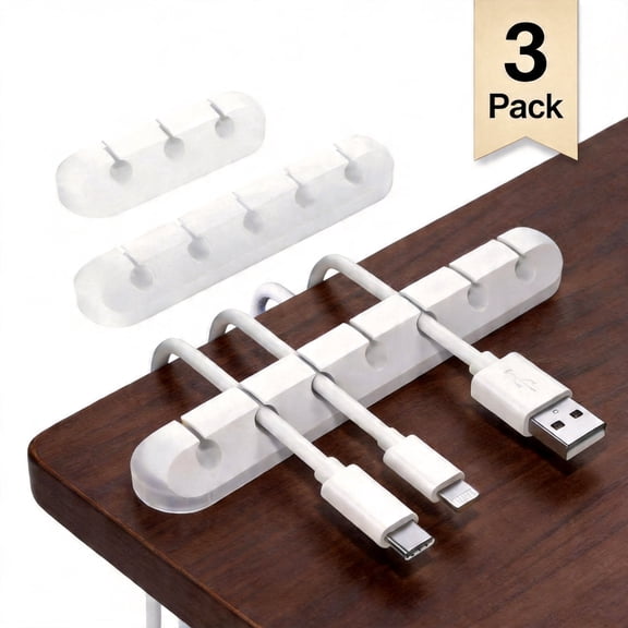 Timberium Adhesive Cable Clips and Cord Organizer, Desktop Management System for USB Cables, 3-Pack Wire Holder Straps for Home and Office, 3, 5, and 7 Slots, White