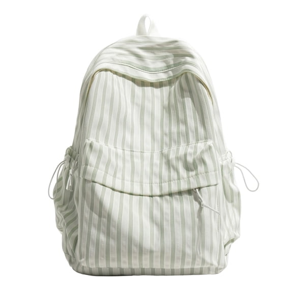 Cute Aesthetic School Backpack, Striped Pattern Backpack with Drawstring Side Pockets, School Backpack for Outdoor Shopping Travel, Green